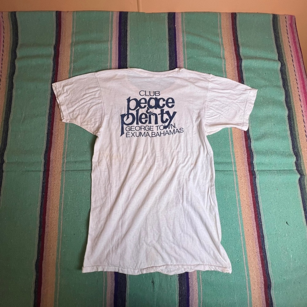 1970s Vintage Club Peace & Plenty T Shirt Mens L White Bahamas Single Stitch Tee